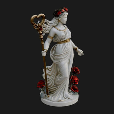 Rose Crowned Goddess Statue Design 4 3D Print Model