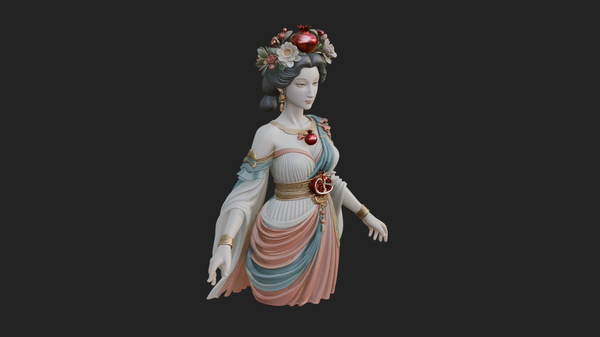 Rose-Crowned Goddess Statue Design 5 3D Print Model 3D Model