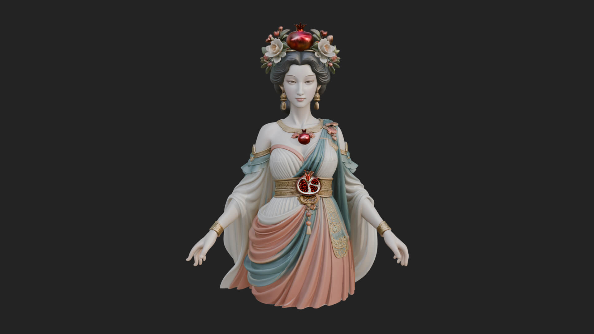 Rose-Crowned Goddess Statue Design 5 3D Print Model 3D Model