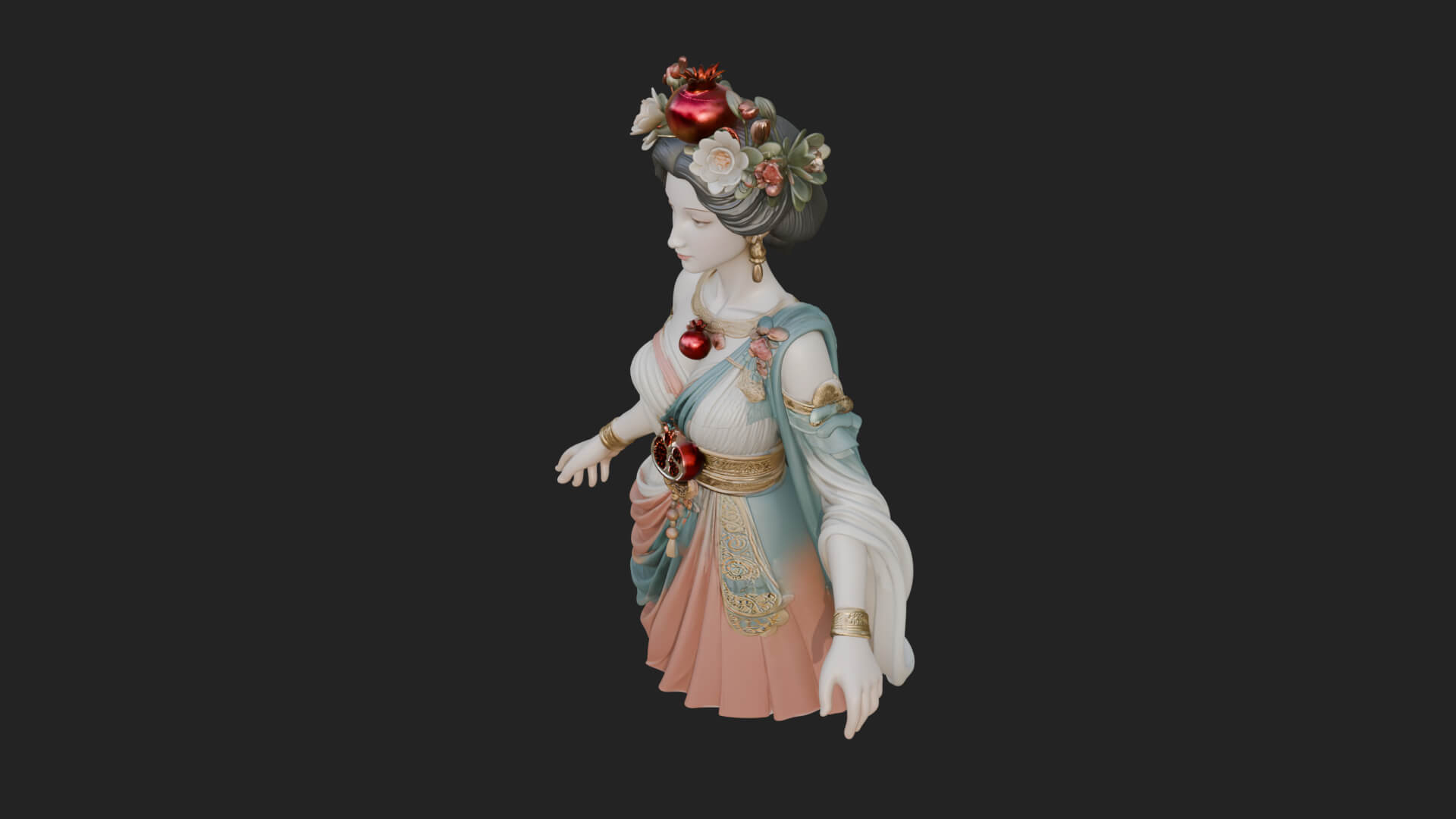 Rose-Crowned Goddess Statue Design 5 3D Print Model 3D Model