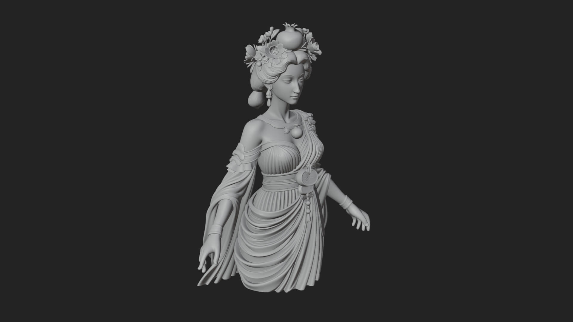Rose-Crowned Goddess Statue Design 5 3D Print Model 3D Model