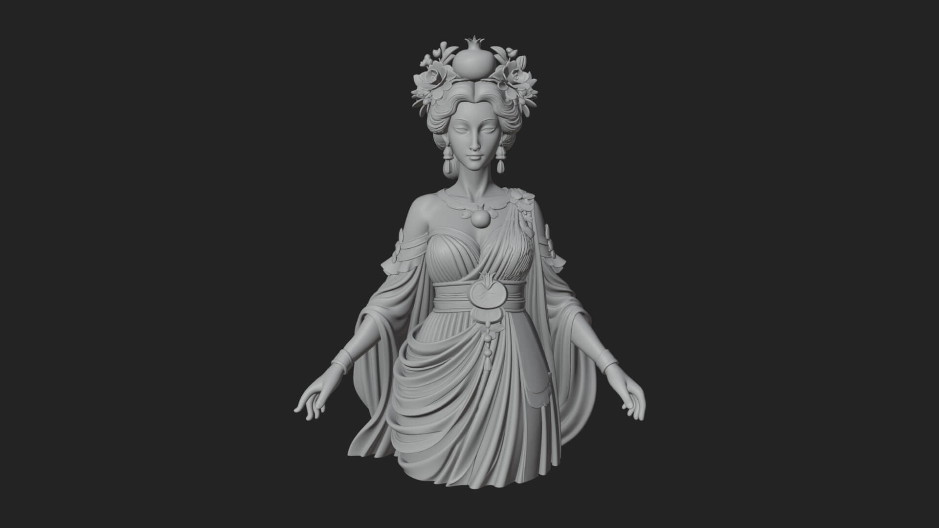 Rose-Crowned Goddess Statue Design 5 3D Print Model 3D Model