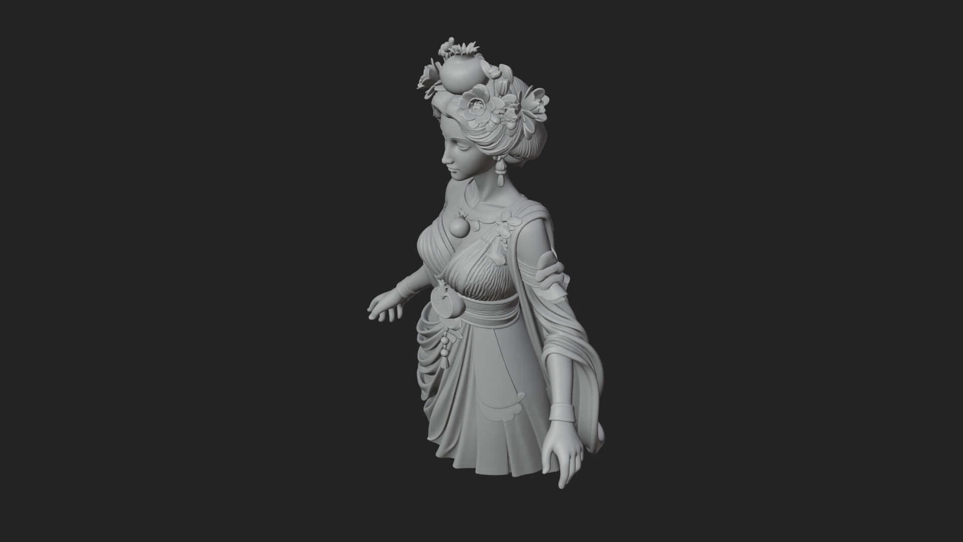 Rose-Crowned Goddess Statue Design 5 3D Print Model 3D Model