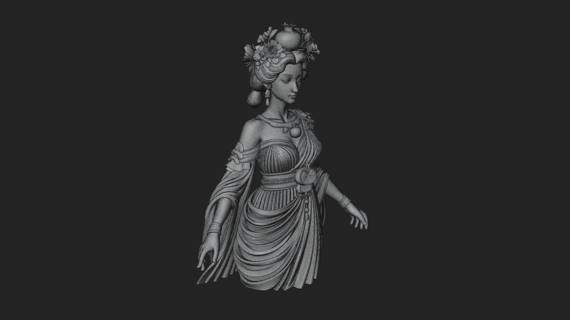 Rose-Crowned Goddess Statue Design 5 3D Print Model 3D Model