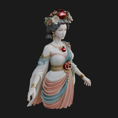 Rose-Crowned Goddess Statue Design 5 3D Print Model