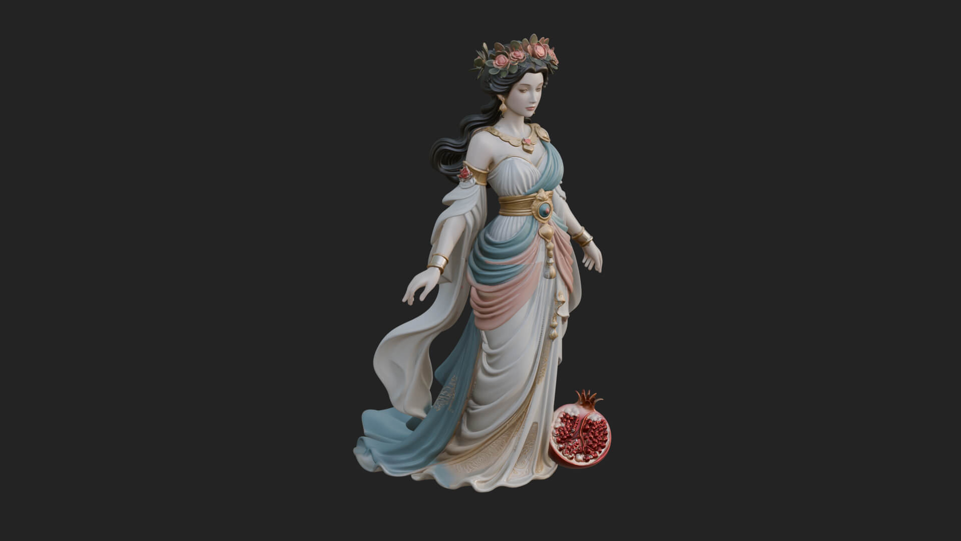 Rose-Crowned Goddess Statue Design 6 3D Print Model 3D Model