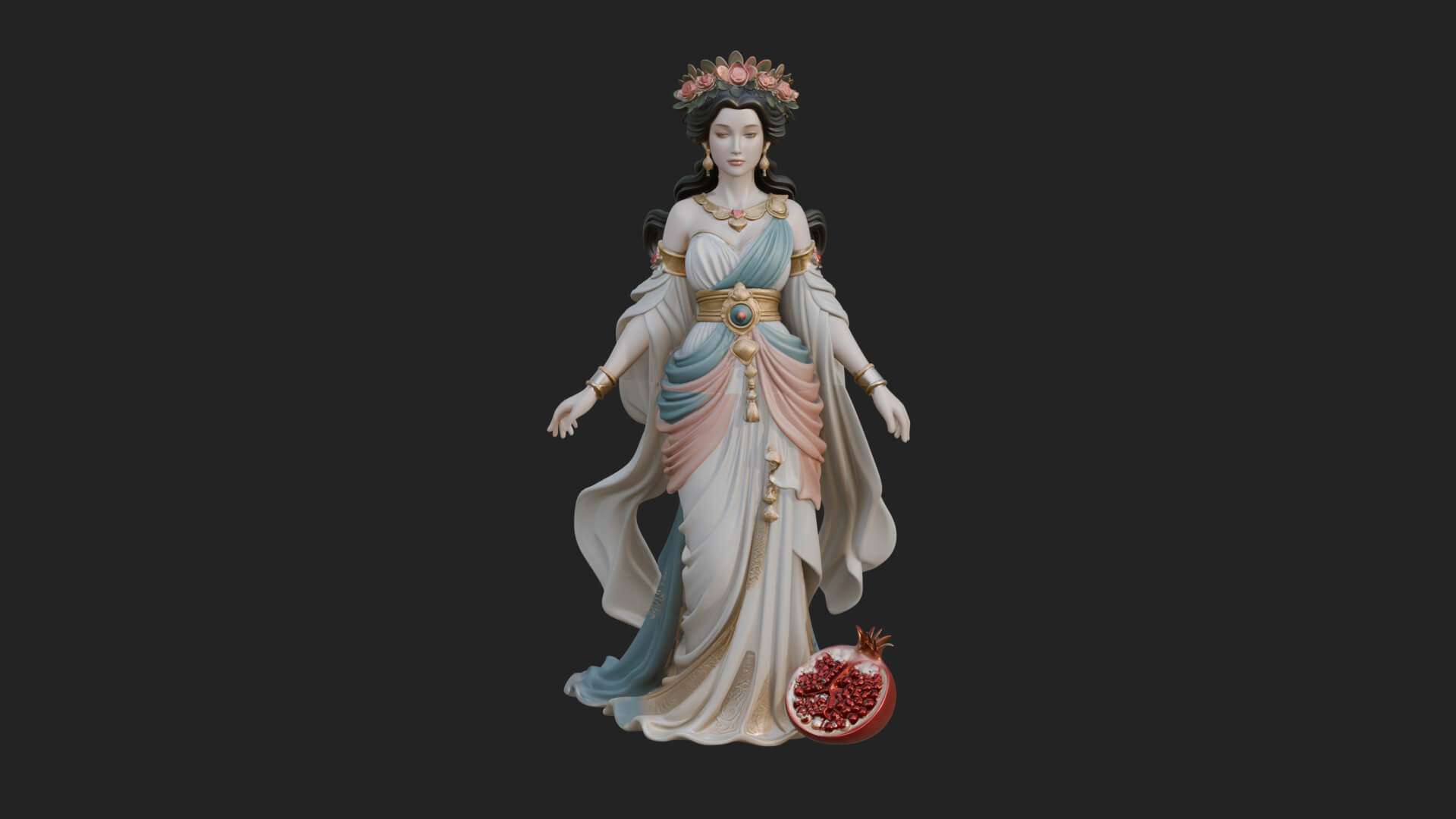 Rose-Crowned Goddess Statue Design 6 3D Print Model 3D Model