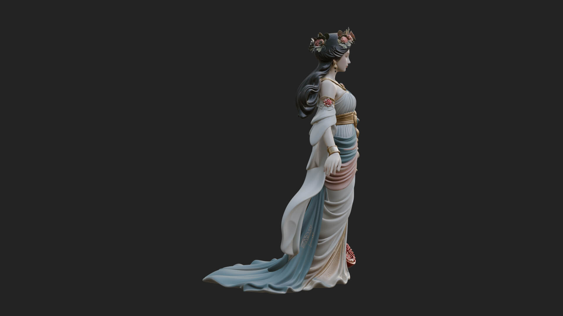 Rose-Crowned Goddess Statue Design 6 3D Print Model 3D Model