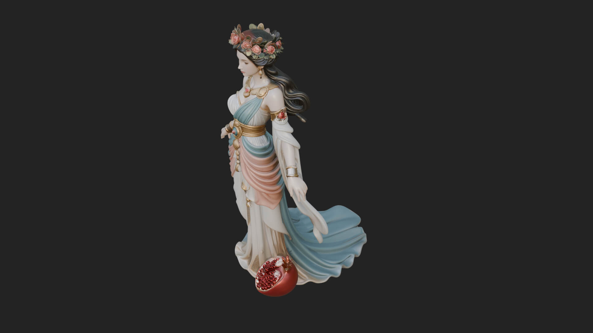 Rose-Crowned Goddess Statue Design 6 3D Print Model 3D Model