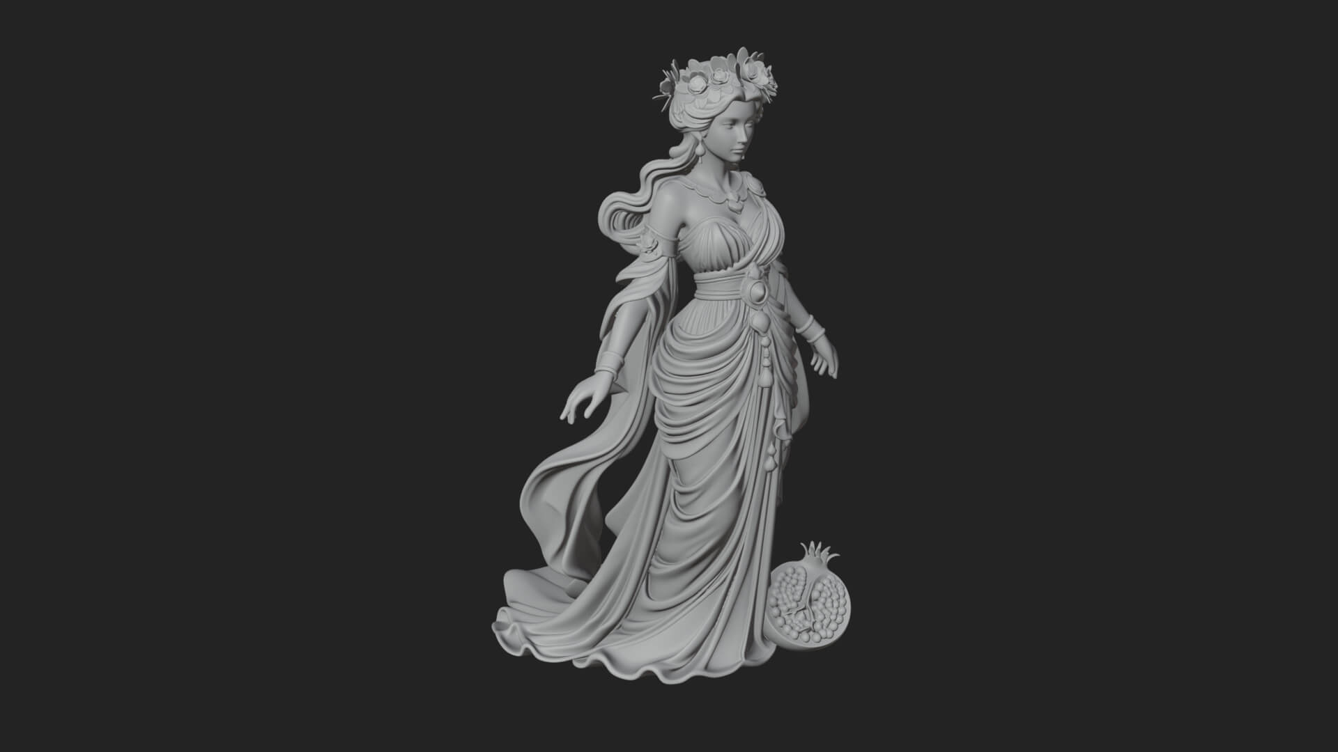 Rose-Crowned Goddess Statue Design 6 3D Print Model 3D Model