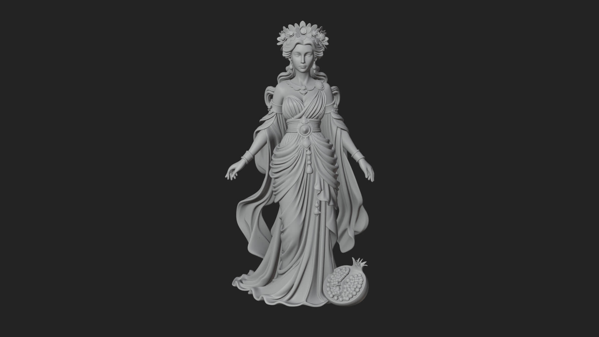 Rose-Crowned Goddess Statue Design 6 3D Print Model 3D Model