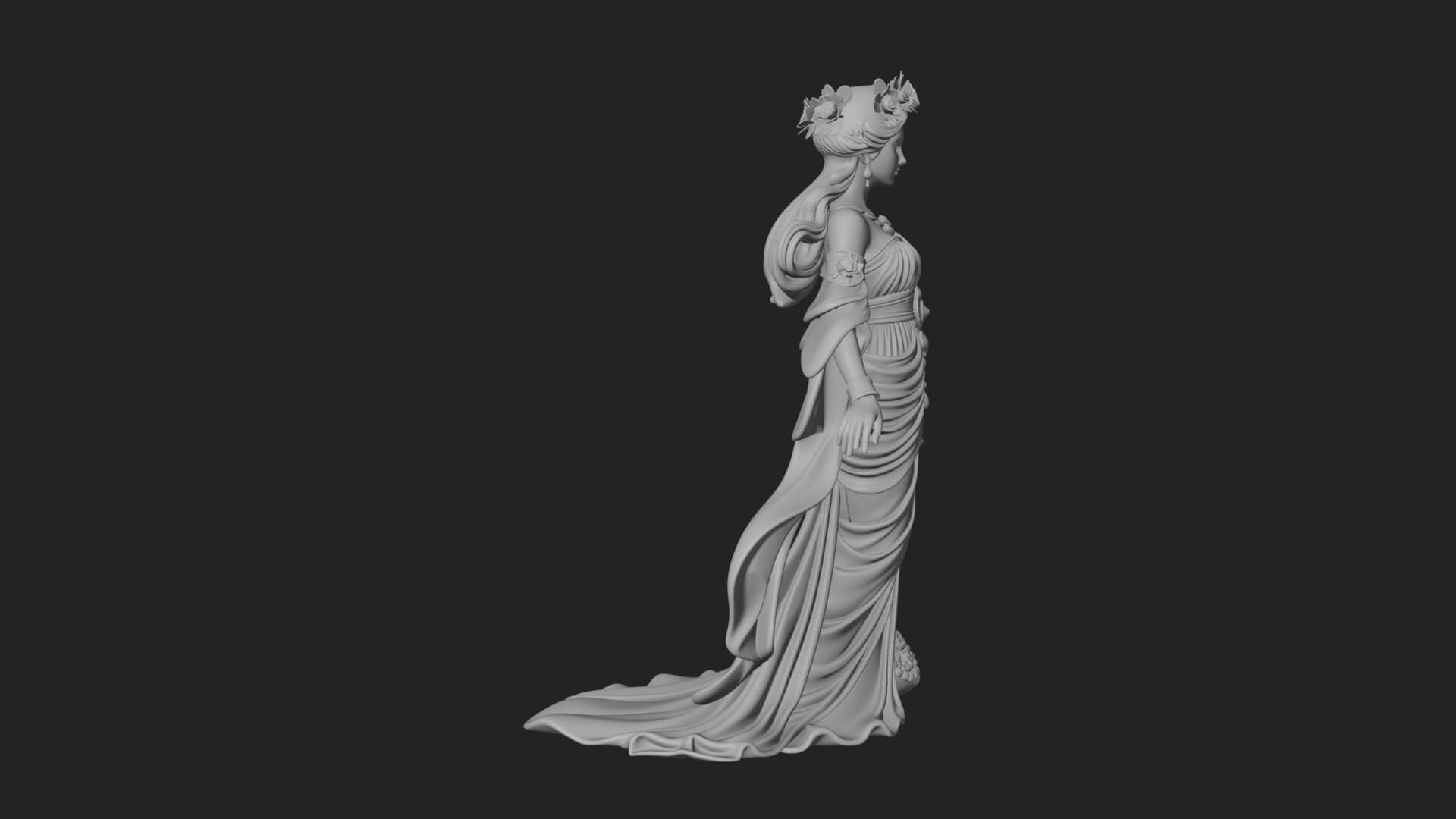 Rose-Crowned Goddess Statue Design 6 3D Print Model 3D Model