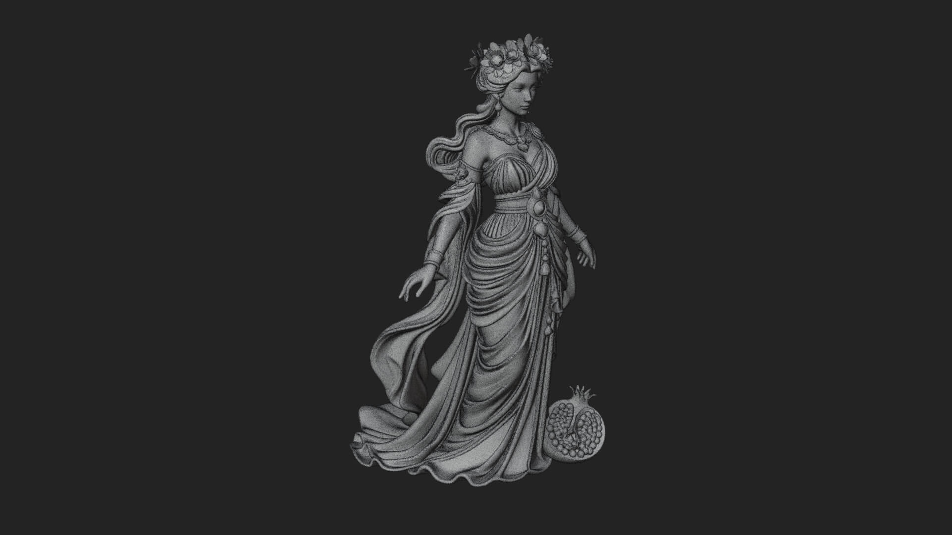 Rose-Crowned Goddess Statue Design 6 3D Print Model 3D Model