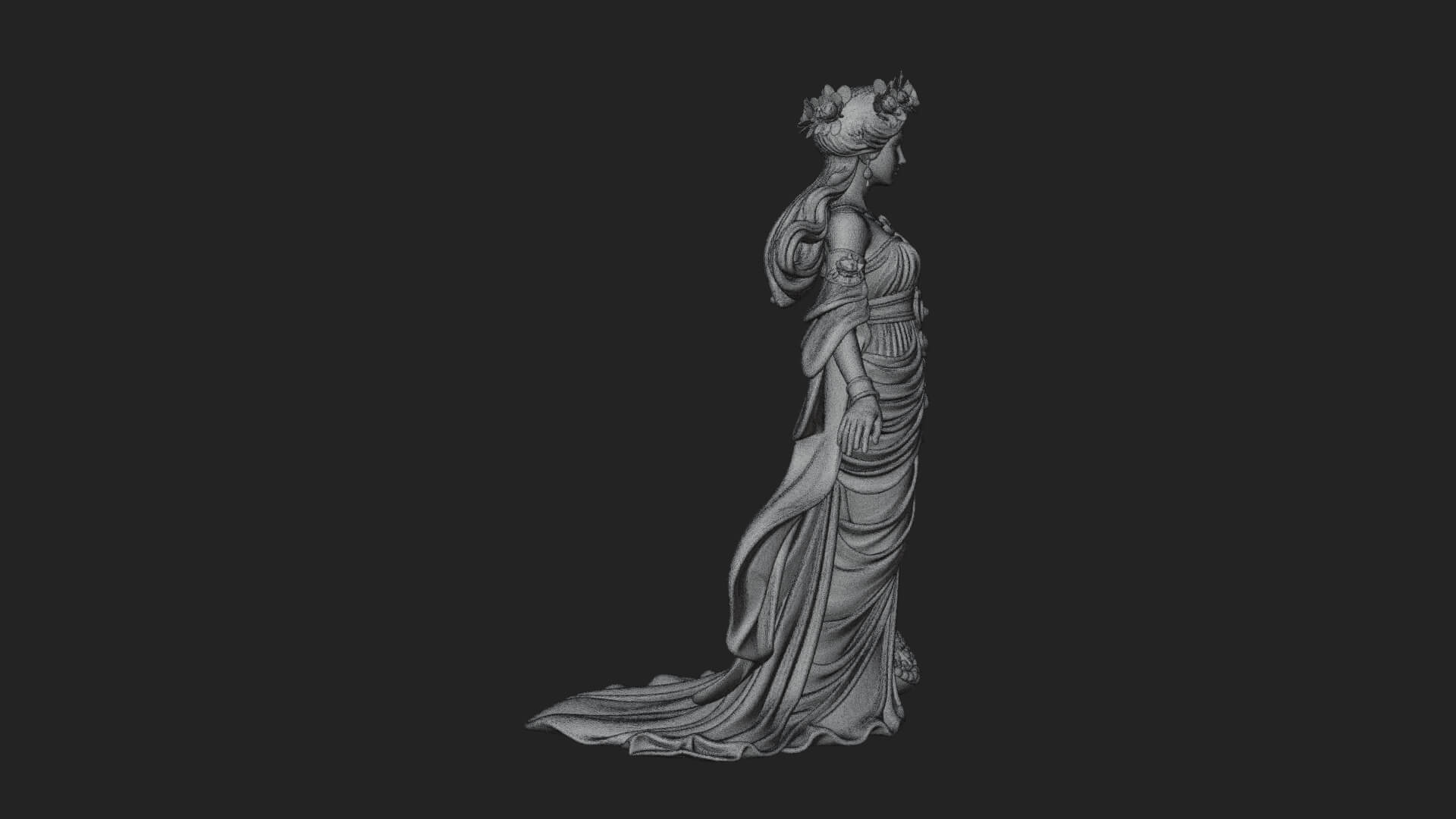 Rose-Crowned Goddess Statue Design 6 3D Print Model 3D Model