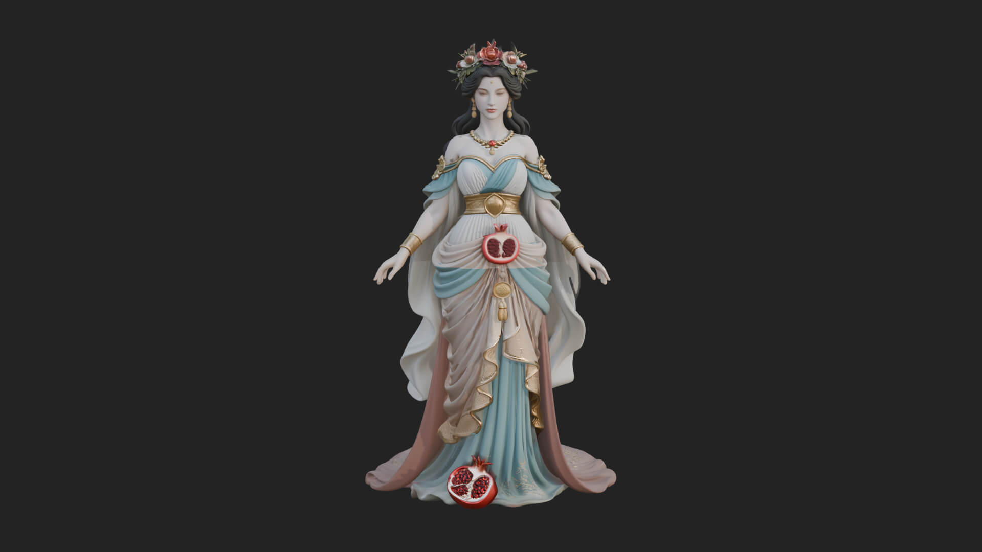 Rose Crowned Goddess Statue Design 7 3D Print Model 3D Model