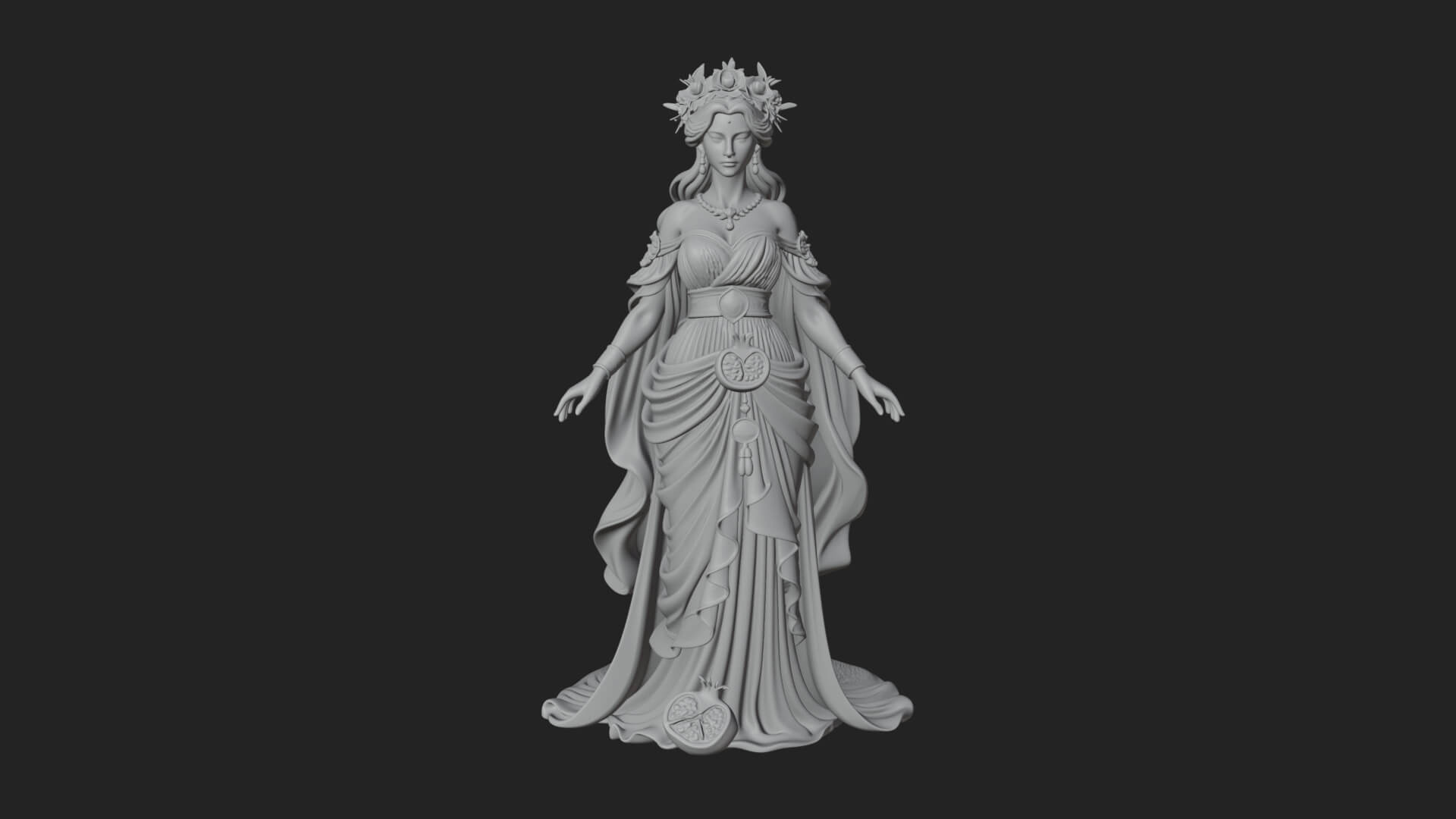 Rose Crowned Goddess Statue Design 7 3D Print Model 3D Model