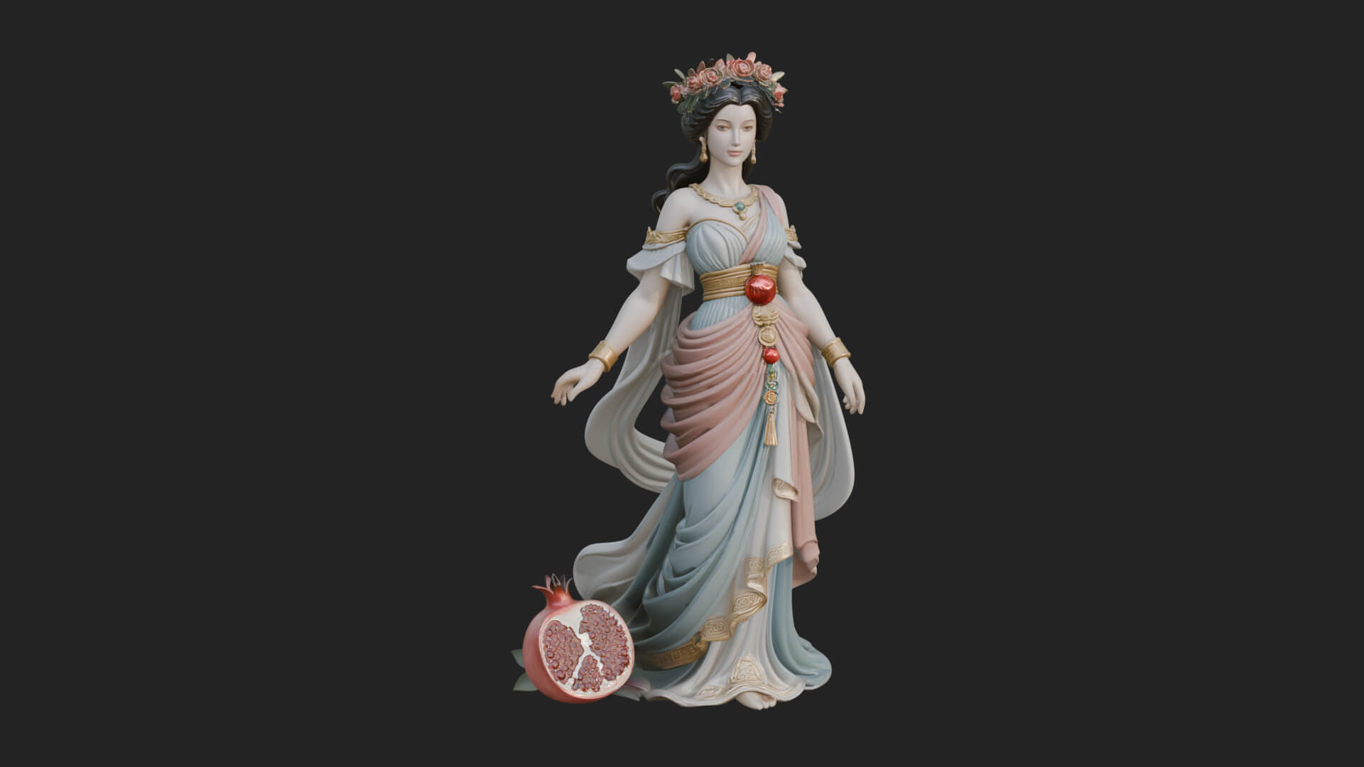 Rose Crowned Goddess Statue Design 8 3D Print Model 3D Model