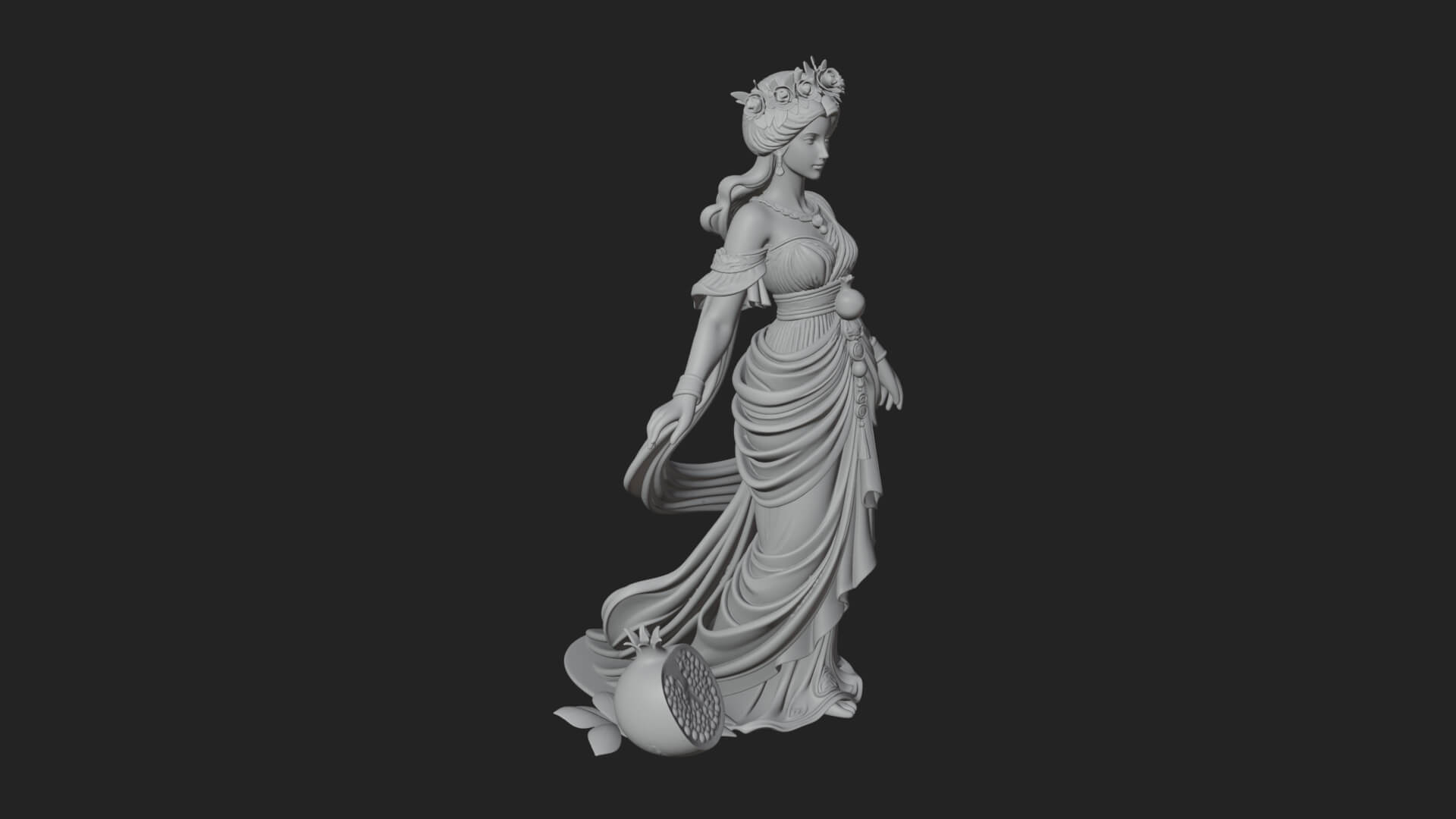 Rose Crowned Goddess Statue Design 8 3D Print Model 3D Model