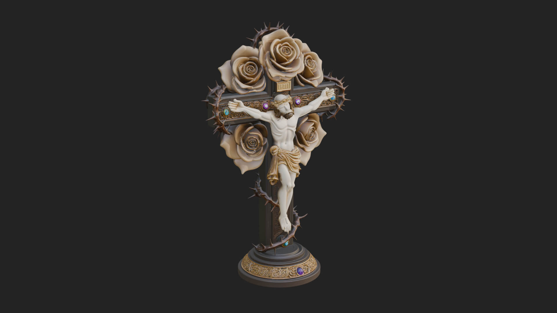 Rose Flower Crucifix Statue Design 1 3D Print Model 3D Model