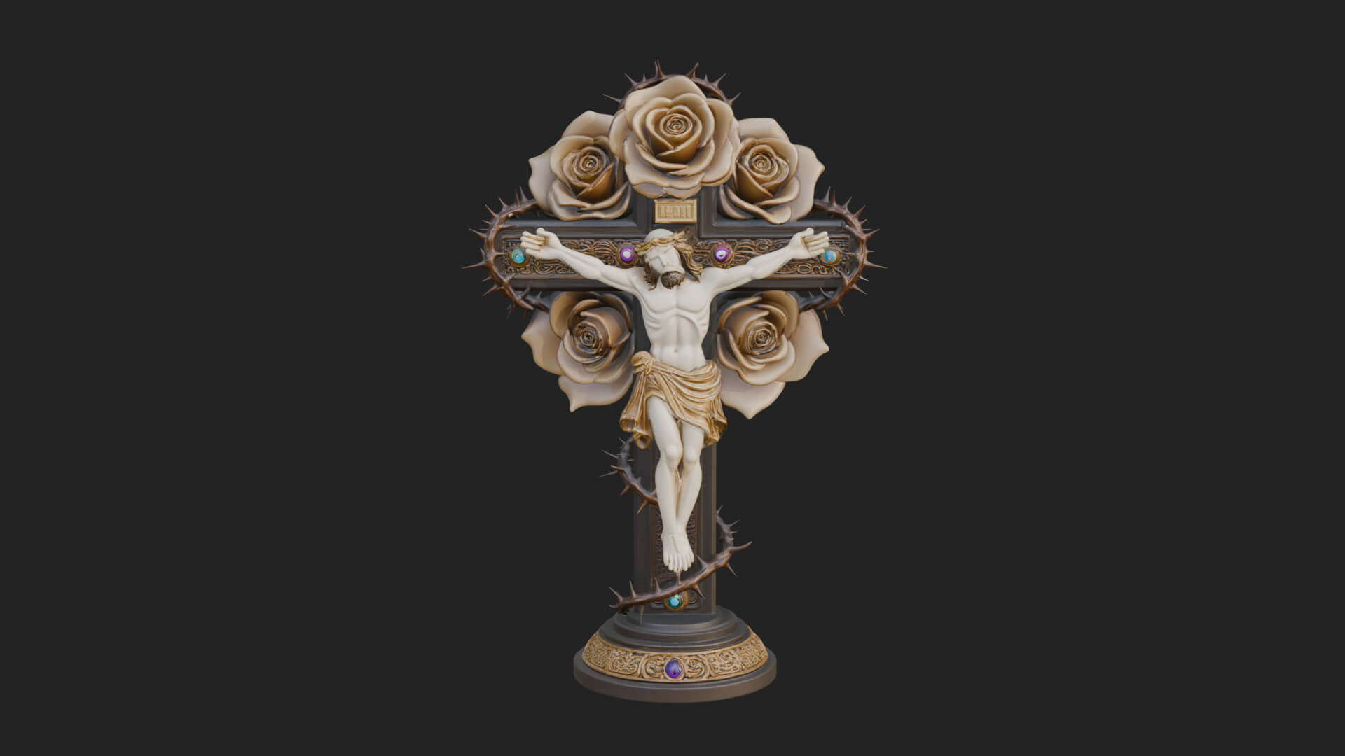 Rose Flower Crucifix Statue Design 1 3D Print Model 3D Model