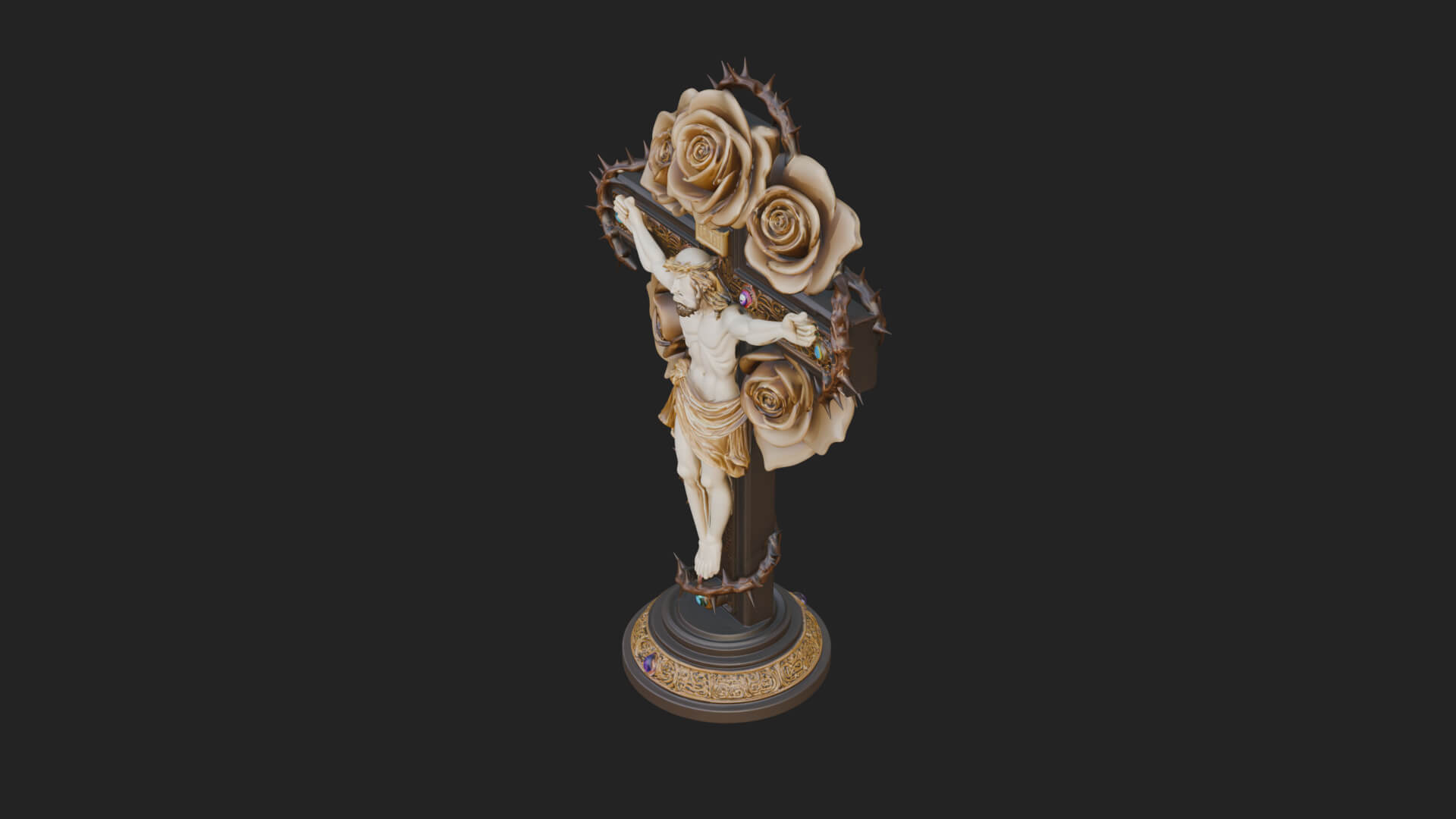 Rose Flower Crucifix Statue Design 1 3D Print Model 3D Model