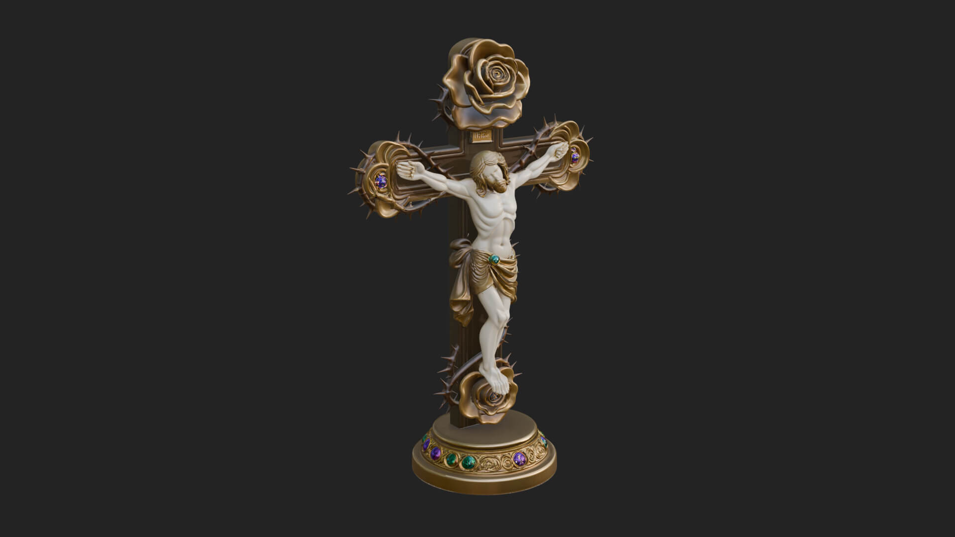 Rose Flower Crucifix Statue Design 2 3D Print Model 3D Model