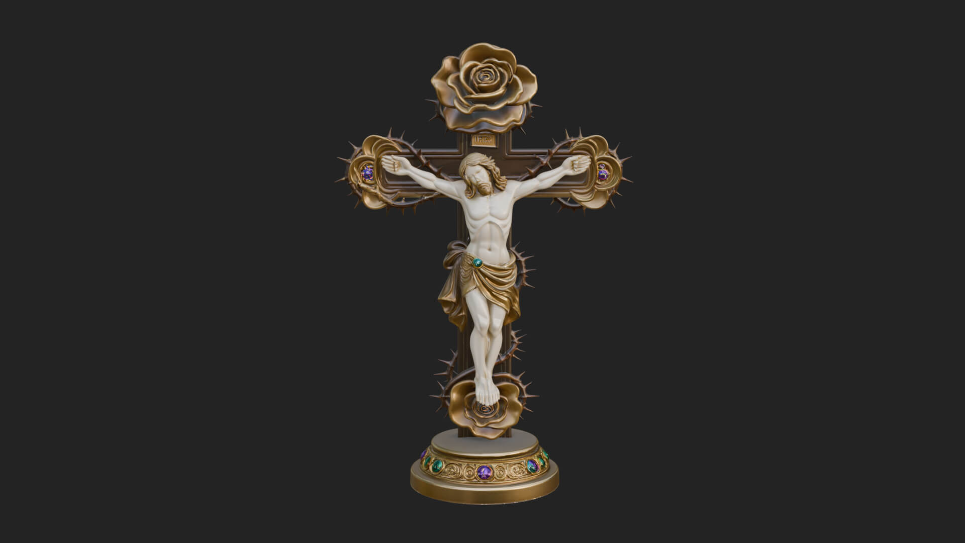 Rose Flower Crucifix Statue Design 2 3D Print Model 3D Model