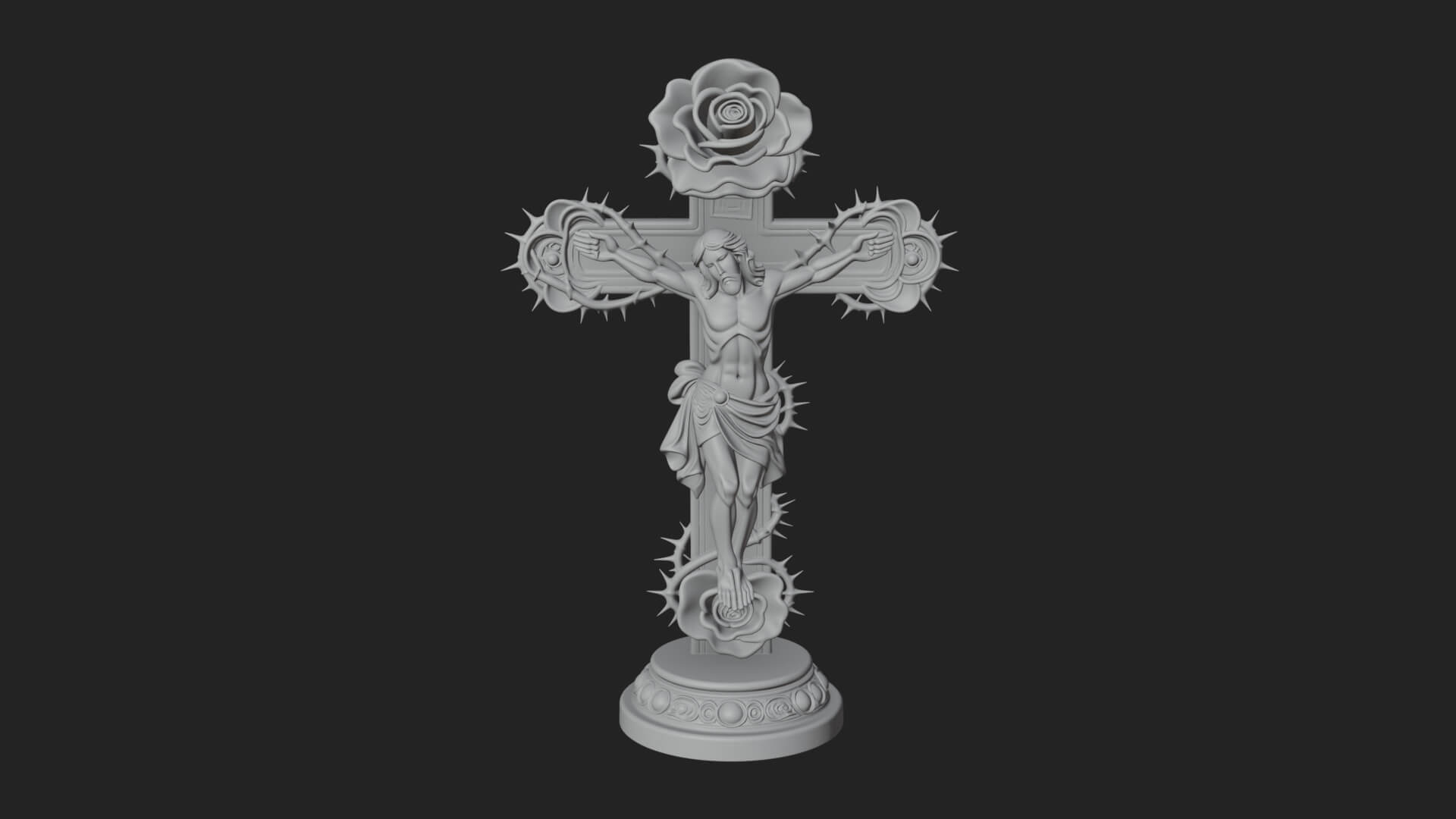 Rose Flower Crucifix Statue Design 2 3D Print Model 3D Model