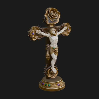 Rose Flower Crucifix Statue Design 2 3D Print Model