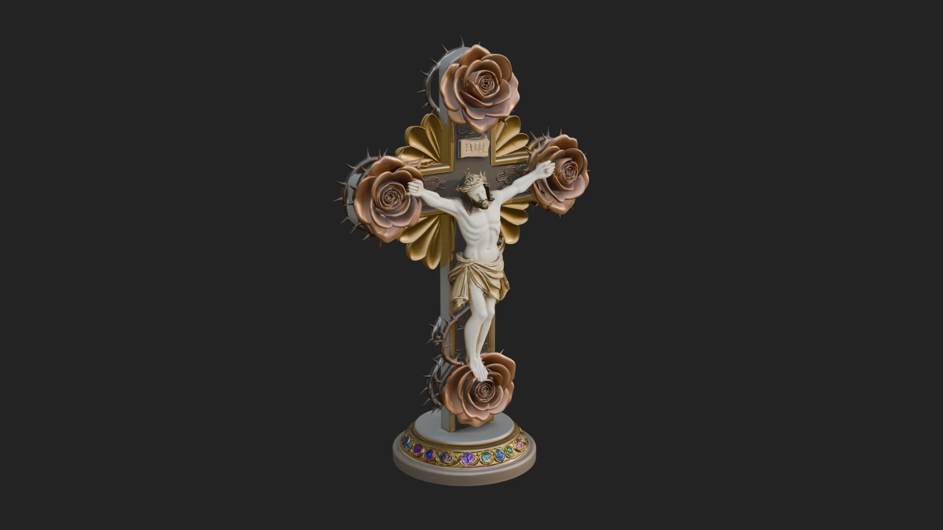 Rose Flower Crucifix Statue Design 3 3D Print Model 3D Model