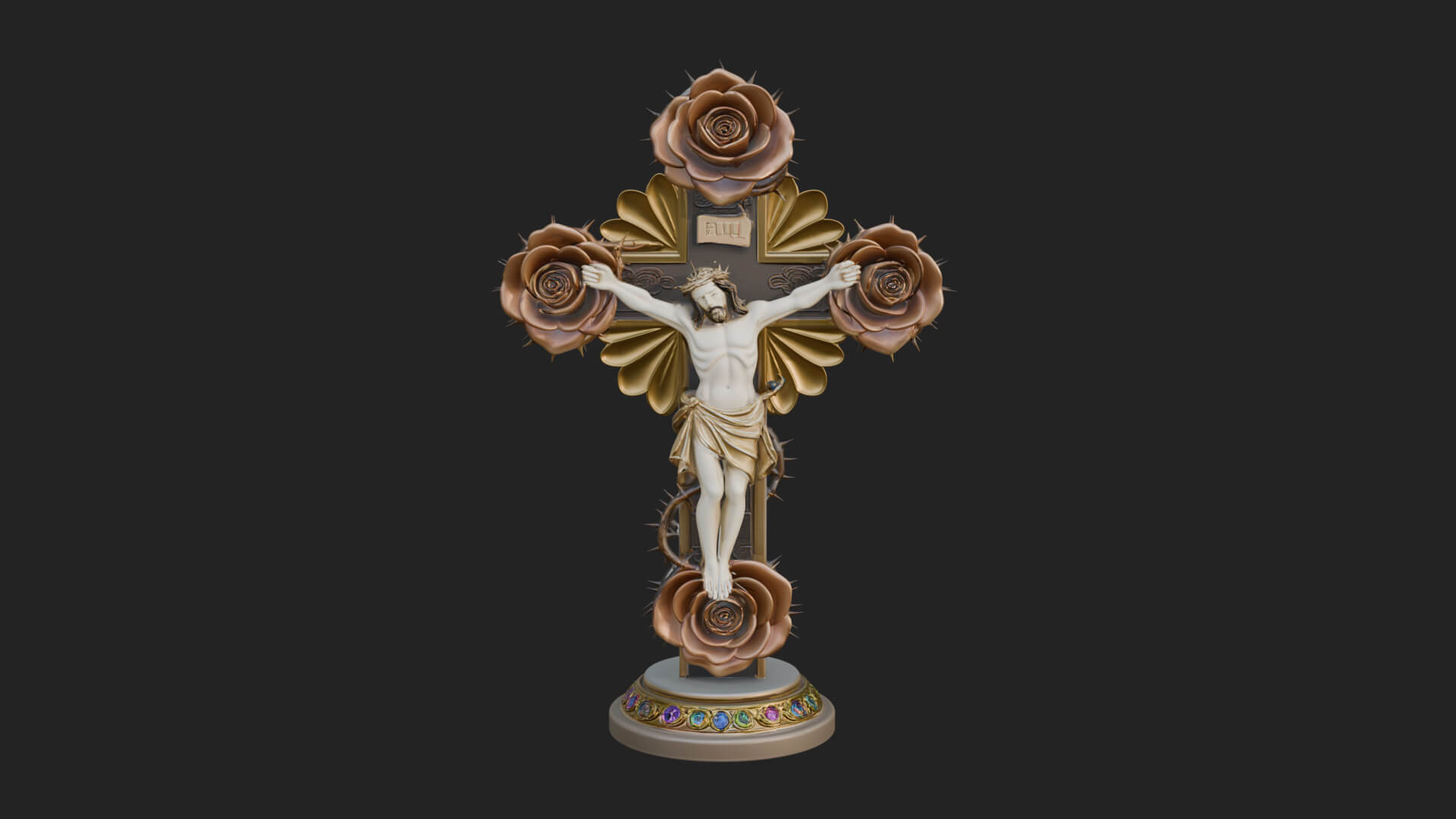 Rose Flower Crucifix Statue Design 3 3D Print Model 3D Model