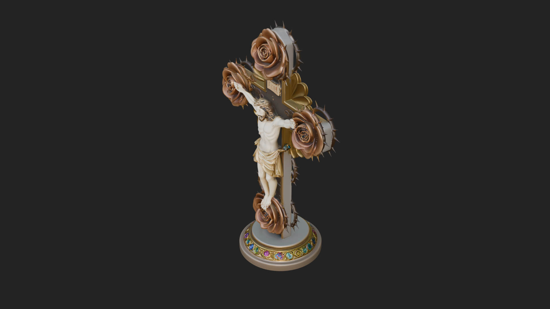 Rose Flower Crucifix Statue Design 3 3D Print Model 3D Model