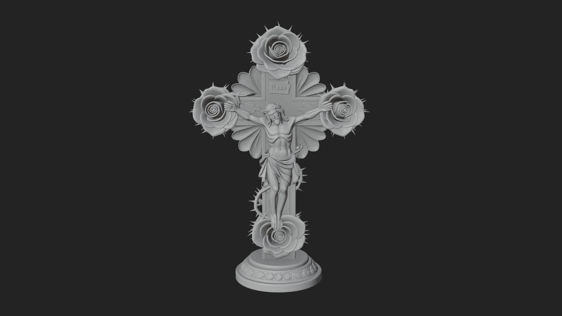 Rose Flower Crucifix Statue Design 3 3D Print Model 3D Model