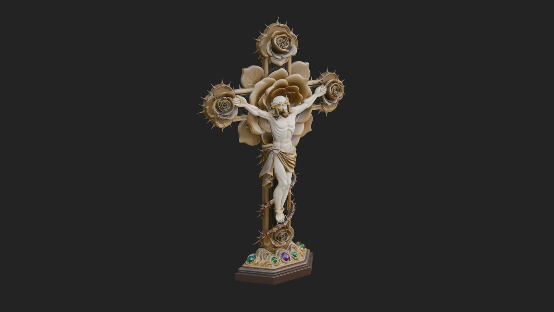 Rose Flower Crucifix Statue Design 4 3D Print Model 3D Model