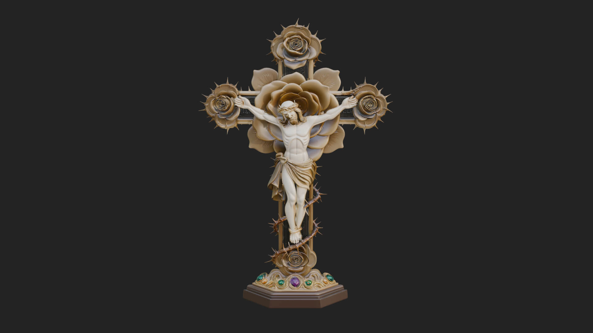 Rose Flower Crucifix Statue Design 4 3D Print Model 3D Model
