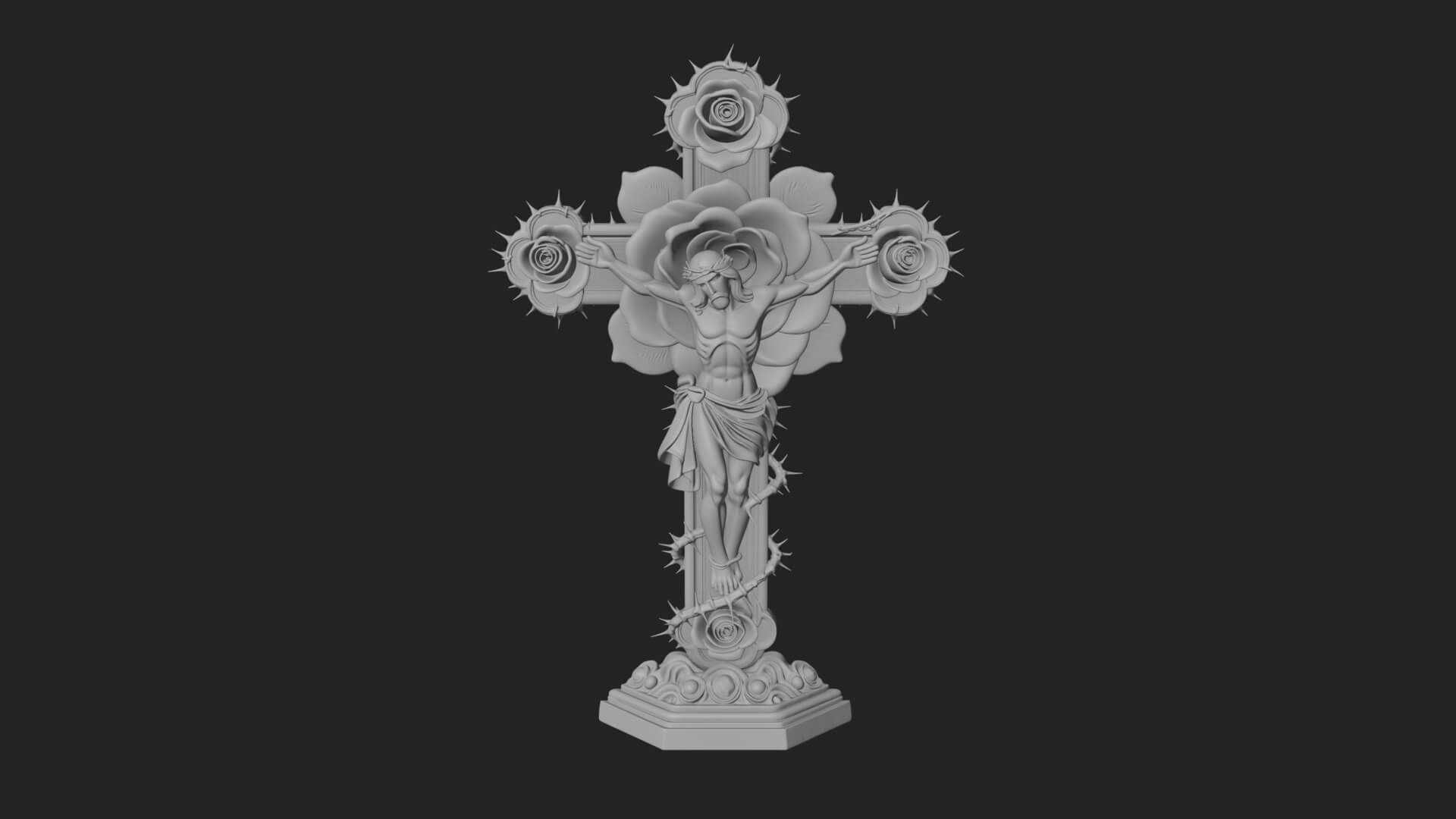 Rose Flower Crucifix Statue Design 4 3D Print Model 3D Model
