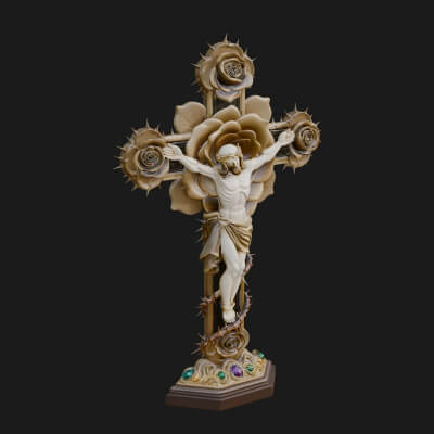 Rose Flower Crucifix Statue Design 4 3D Print Model