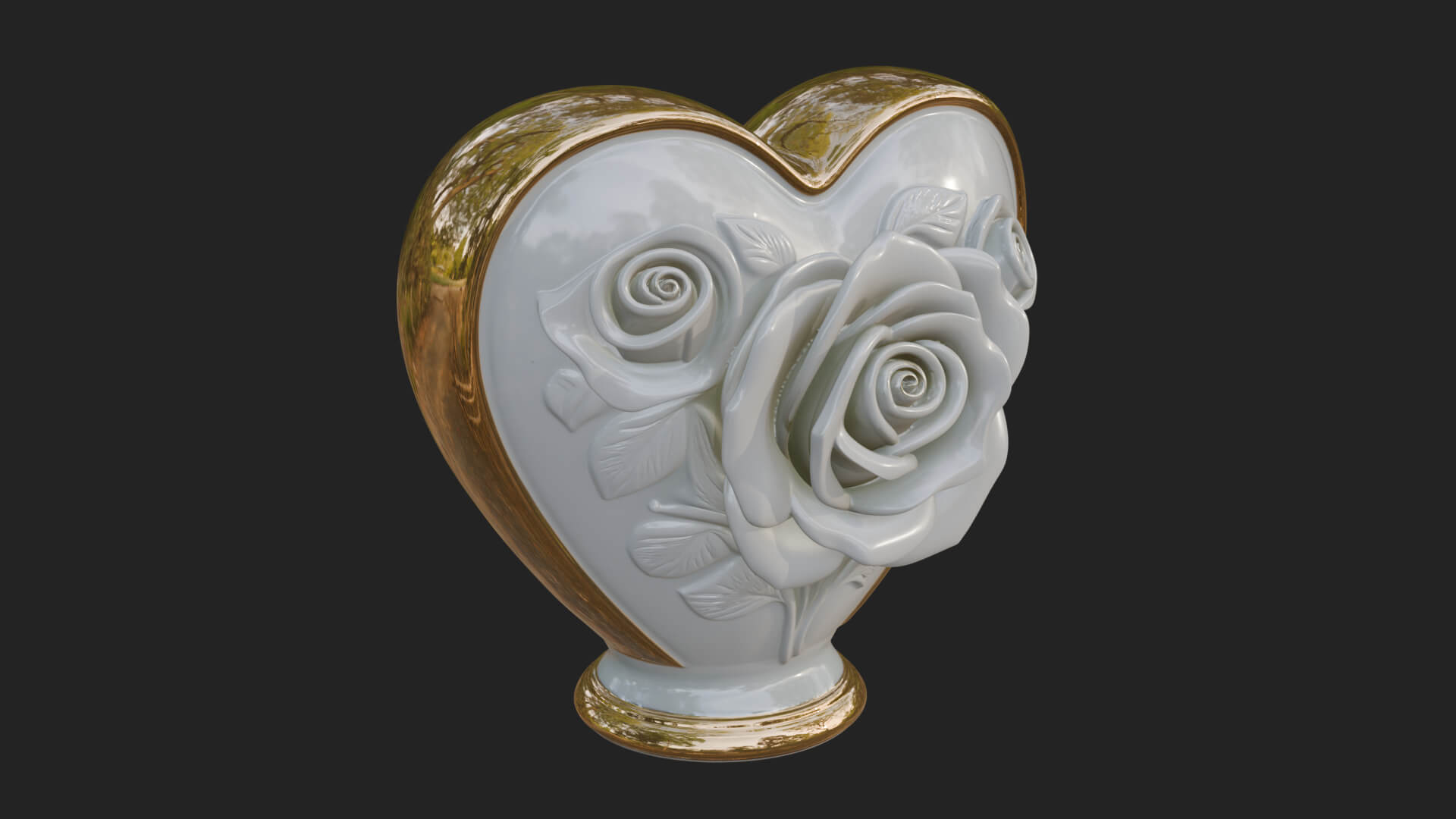 Rose Flower Heart Vase Design 1 3D Print Model 3D Model