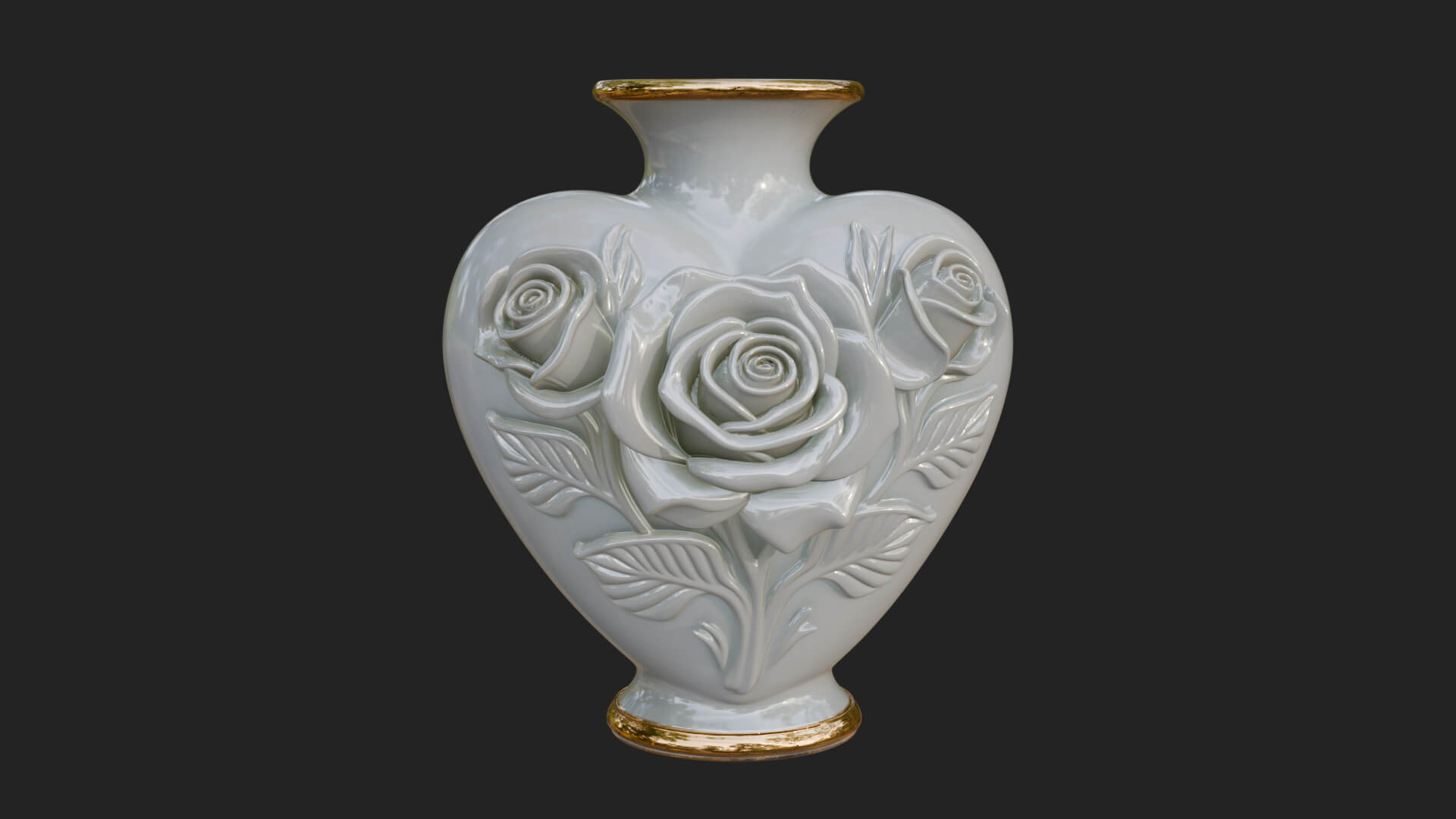 Rose Flower Heart Vase Design 2 3D Print Model 3D Model