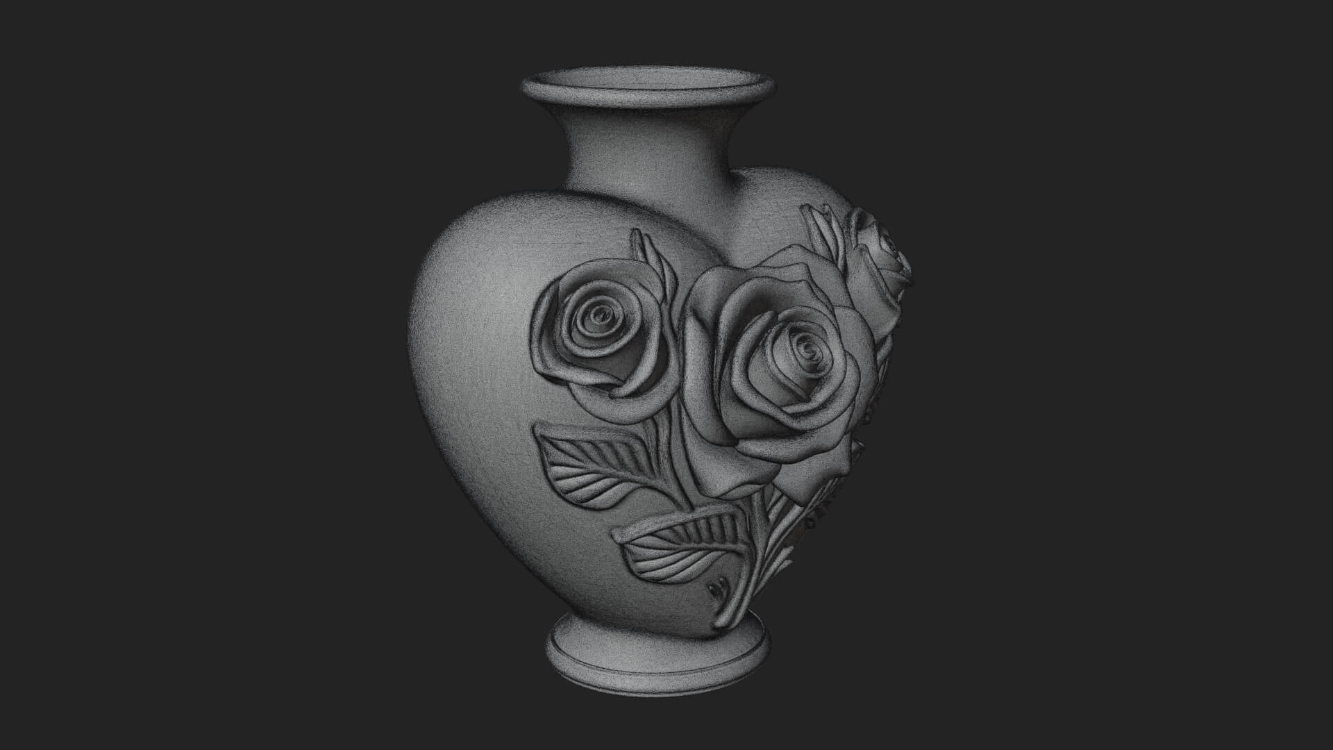 Rose Flower Heart Vase Design 2 3D Print Model 3D Model