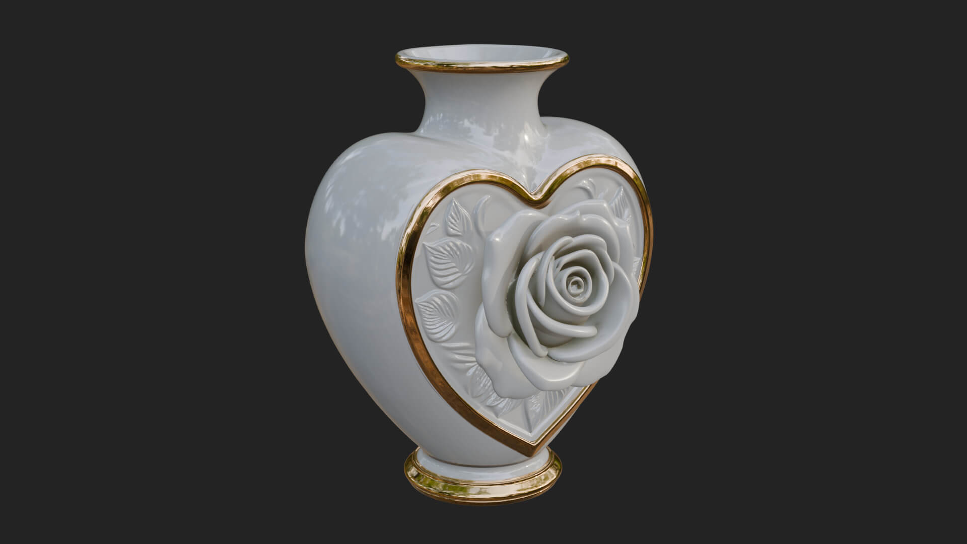 Rose Flower Heart Vase Design 3 3D Print Model 3D Model