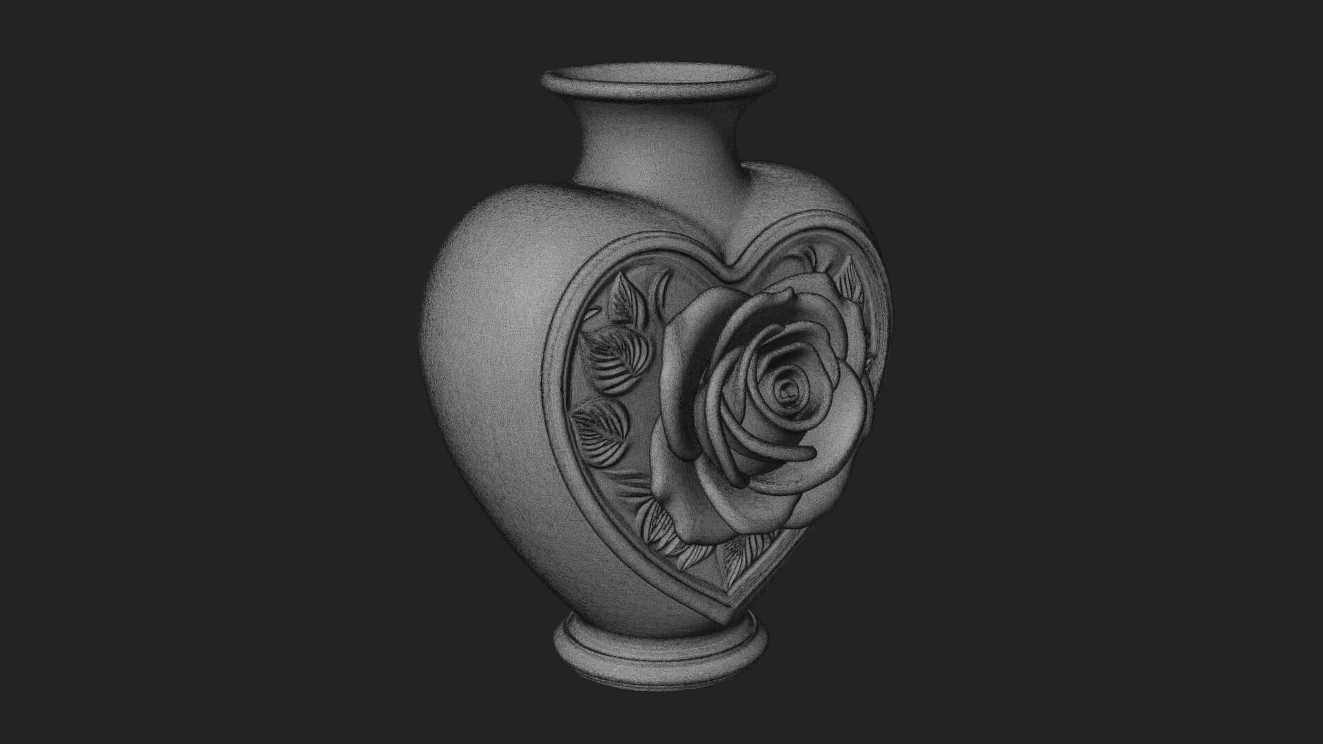 Rose Flower Heart Vase Design 3 3D Print Model 3D Model