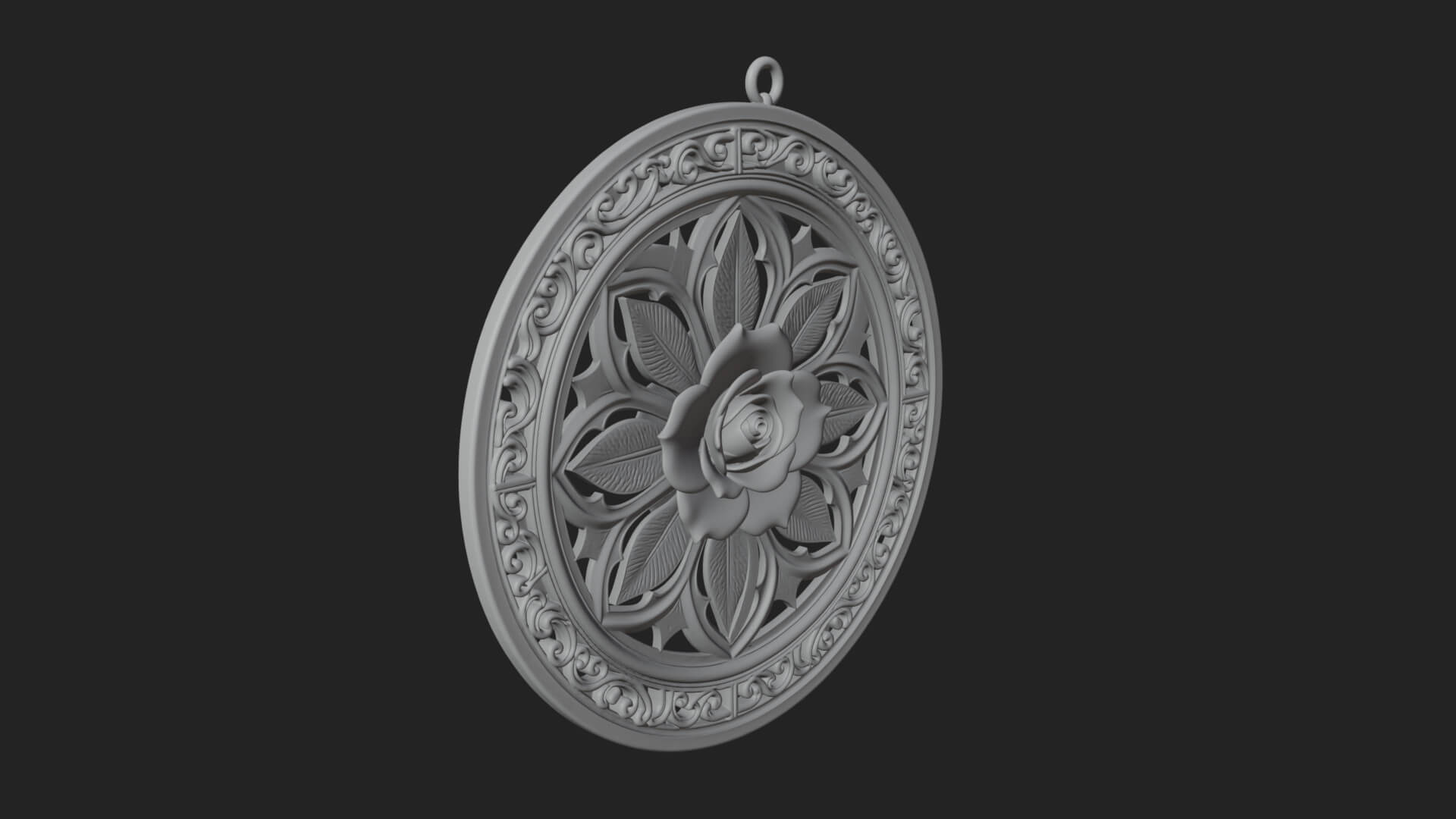 Rose Flower Oval Relief Plaque Design 2 3D Print Model 3D Model