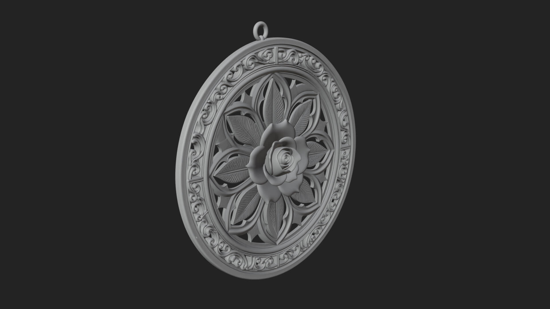Rose Flower Oval Relief Plaque Design 2 3D Print Model 3D Model