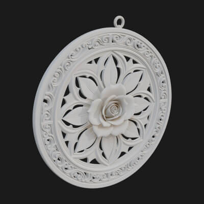 Rose Flower Oval Relief Plaque Design 2 3D Print Model