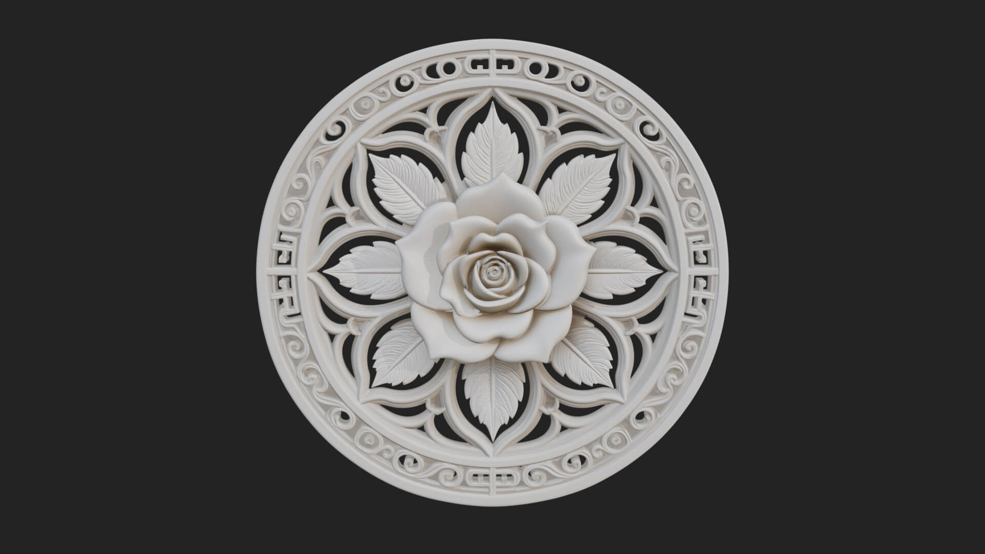 Rose Flower Oval Relief Plaque Design 3 3D Print Model 3D Model