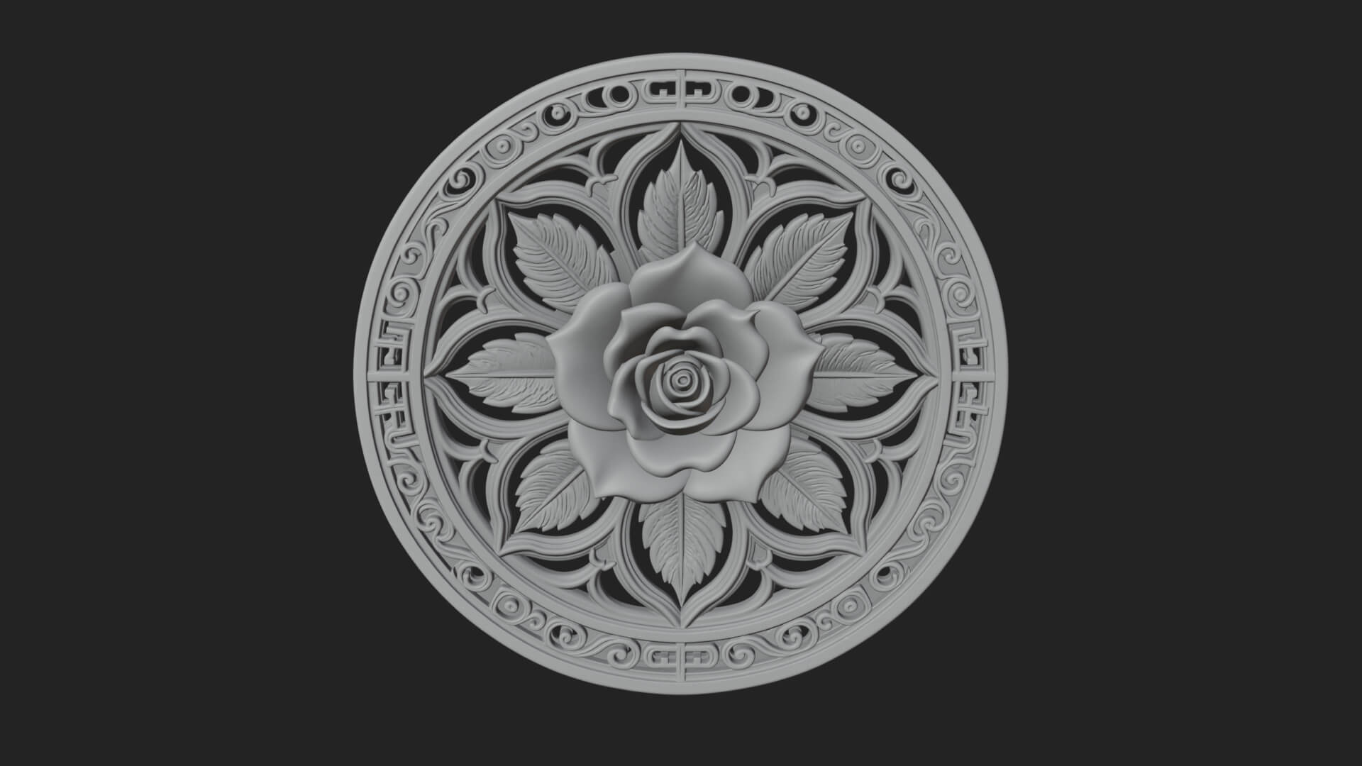 Rose Flower Oval Relief Plaque Design 3 3D Print Model 3D Model