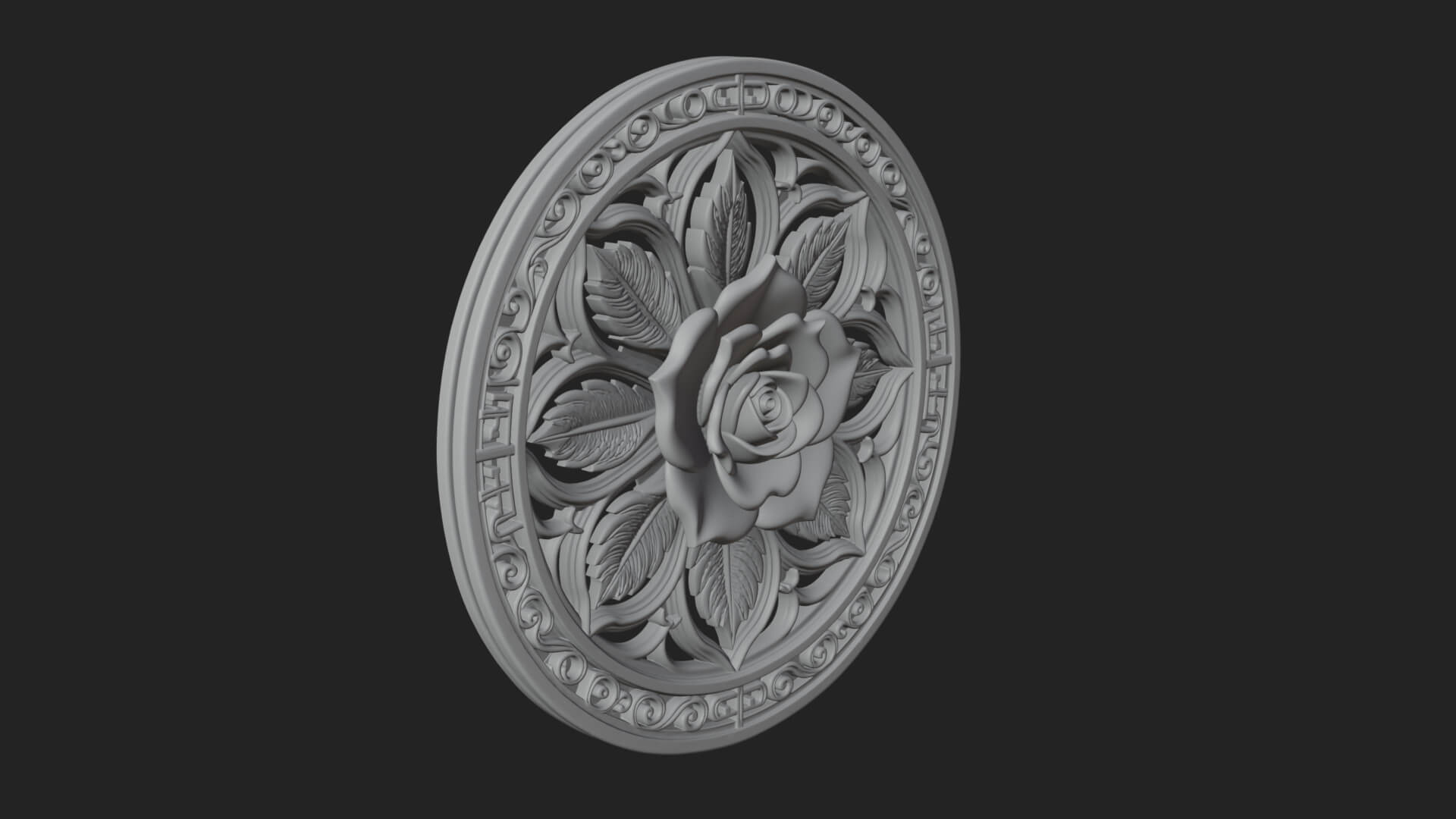 Rose Flower Oval Relief Plaque Design 3 3D Print Model 3D Model