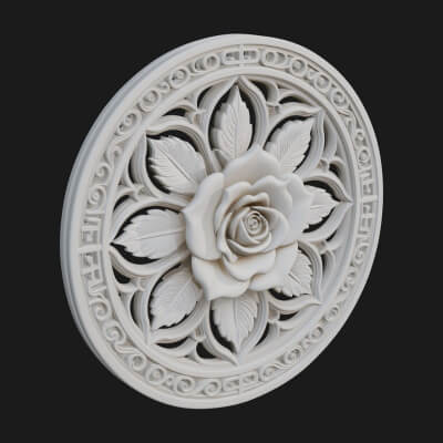 Rose Flower Oval Relief Plaque Design 3 3D Print Model