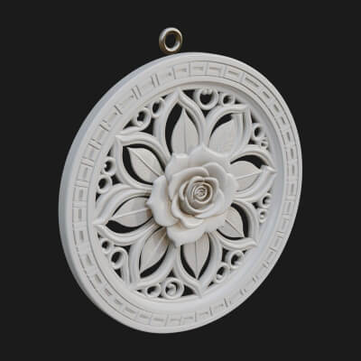 Rose Flower Oval Relief Plaque Design 4 3D Print Model